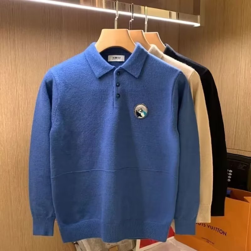 Herren Polokragen-Pullover aus weichem Flauschstrick mit Logo‑Patch Nord Taschen