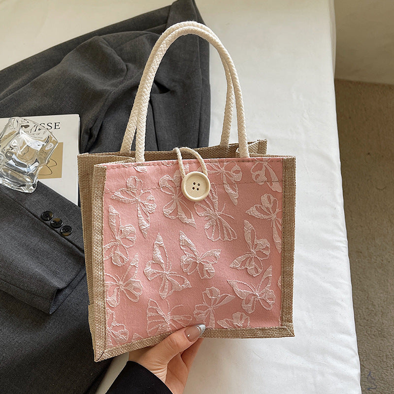 Damen Jute-Tasche mit floralem Stickdesign und robusten Griffen Nord Taschen
