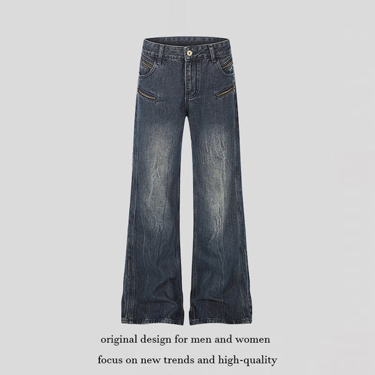 Damen Weite Denim‑Palazzo‑Jeans mit hohem Bund und Zier‑Reißverschlusstaschen Nord Taschen