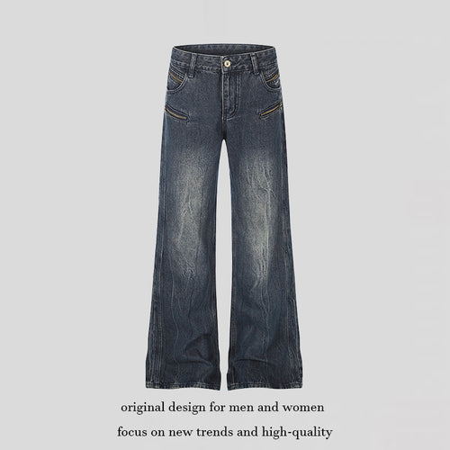 Damen Weite Denim‑Palazzo‑Jeans mit hohem Bund und Zier‑Reißverschlusstaschen Nord Taschen