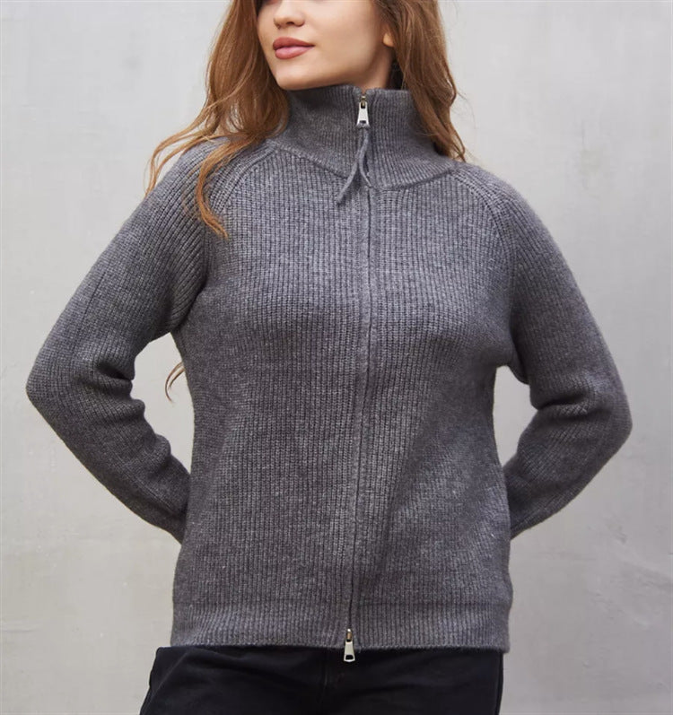 Damen Strickjacke mit hohem Kragen und Reißverschluss