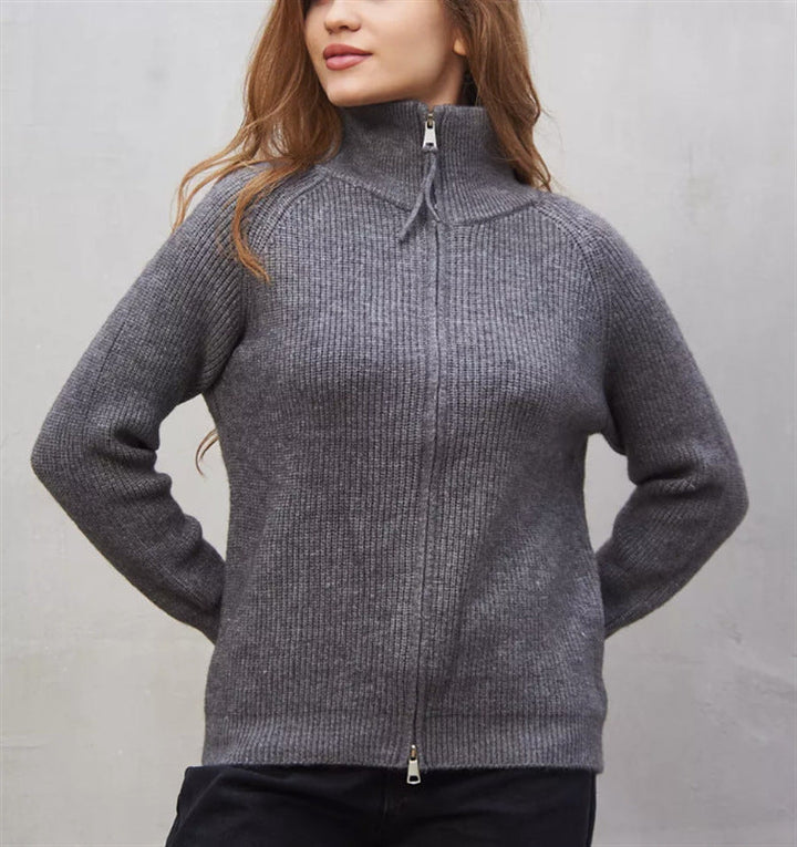 Damen Strickjacke mit hohem Kragen und Reißverschluss