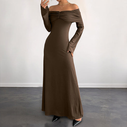Damen Off-Shoulder Maxikleid mit geraffter Brustpartie und schmaler A‑Linie Nord Taschen