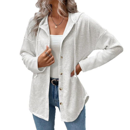 Damen Modische Strickjacke mit Kapuze und Knopfleiste Nord Taschen