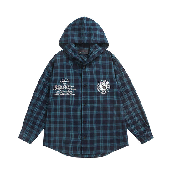 Unisex Kariertes Kapuzen-Overshirt aus Flanell mit Logostickerei und Oversize-Schnitt Nord Taschen