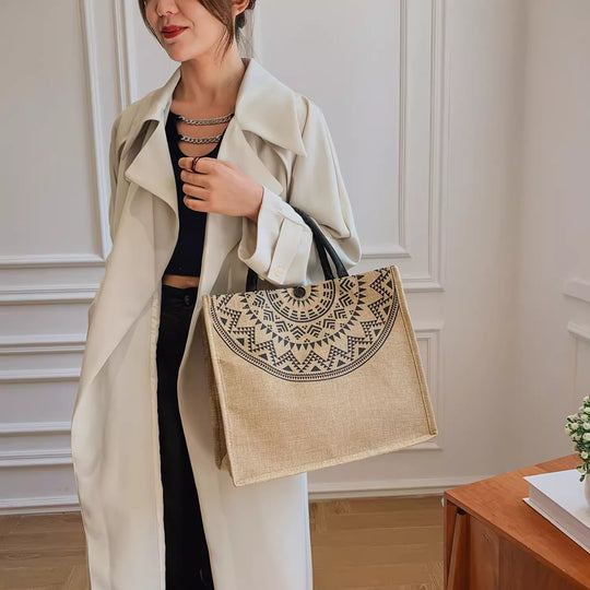 Damen Strandtasche mit Kunstlederdetails und grafischem Muster Nord Taschen