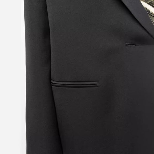Damen Oversize Einreihiger Longblazer mit Satin-Schalkragen und cleanem Tailoring Nord Taschen