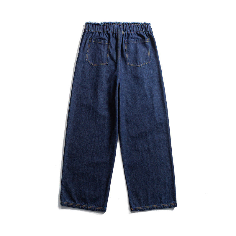 Unisex Weite Denim‑Hose mit elastischem Bund, Kordelzug und Plissee‑Falten Nord Taschen
