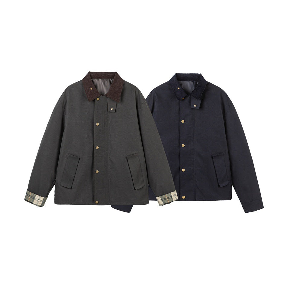 Herren Kurz geschnittene Canvas‑Fieldjacke mit Cordkragen und verdeckter Druckknopfleiste Nord Taschen