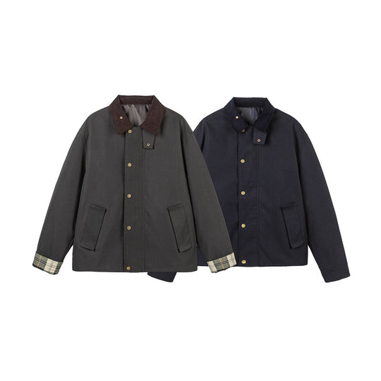 Herren Kurz geschnittene Canvas‑Fieldjacke mit Cordkragen und verdeckter Druckknopfleiste Nord Taschen