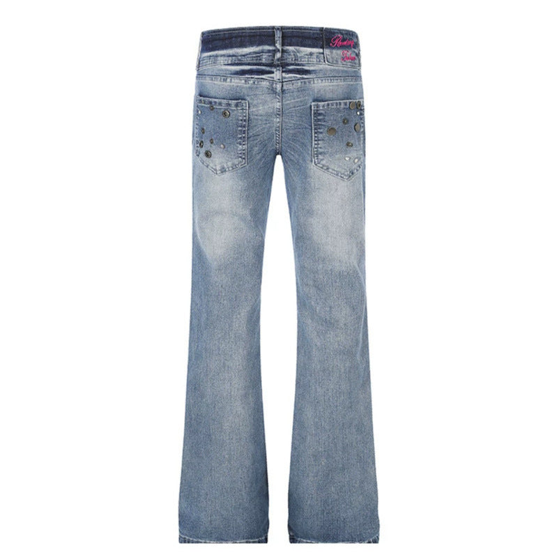 Damen High‑Waist Flared-Jeans mit weitem Bein, Doppelknopf und Nieten-Detail Nord Taschen