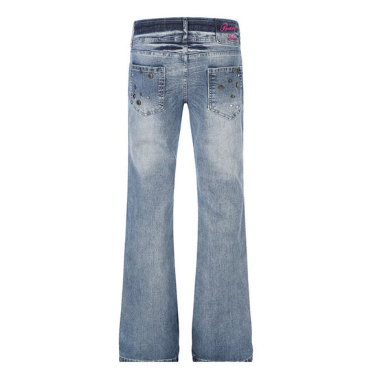 Damen High‑Waist Flared-Jeans mit weitem Bein, Doppelknopf und Nieten-Detail Nord Taschen