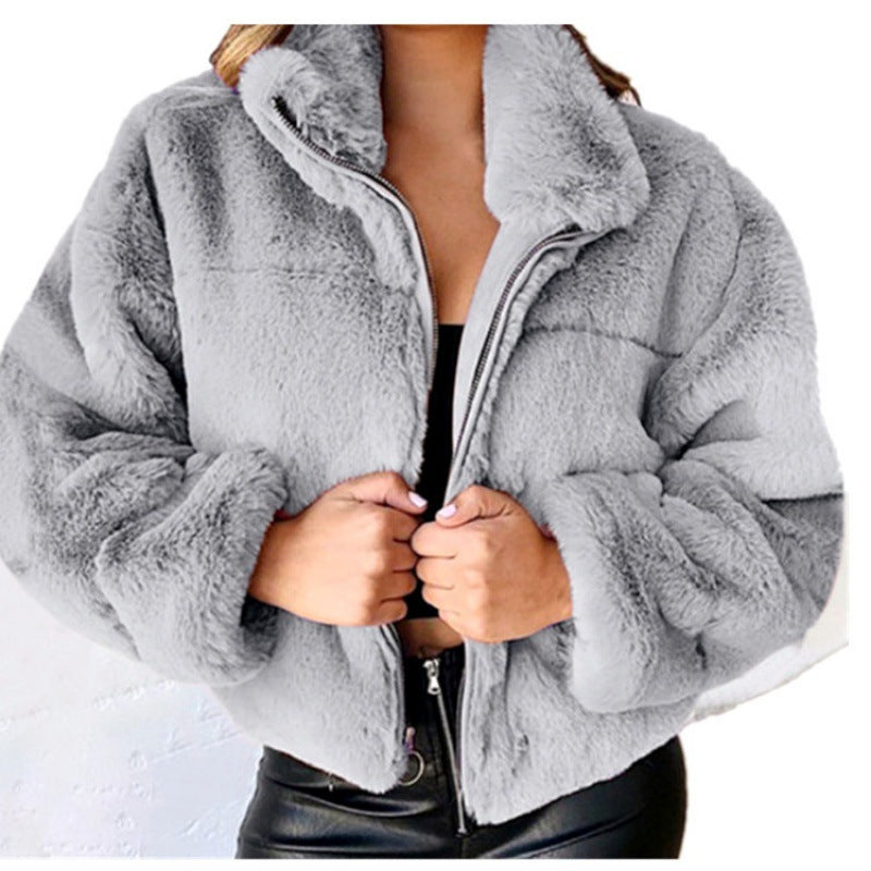 Damen Kurz geschnittene Kuschel-Fleece-Steppjacke mit Stehkragen und Reißverschluss Nord Taschen