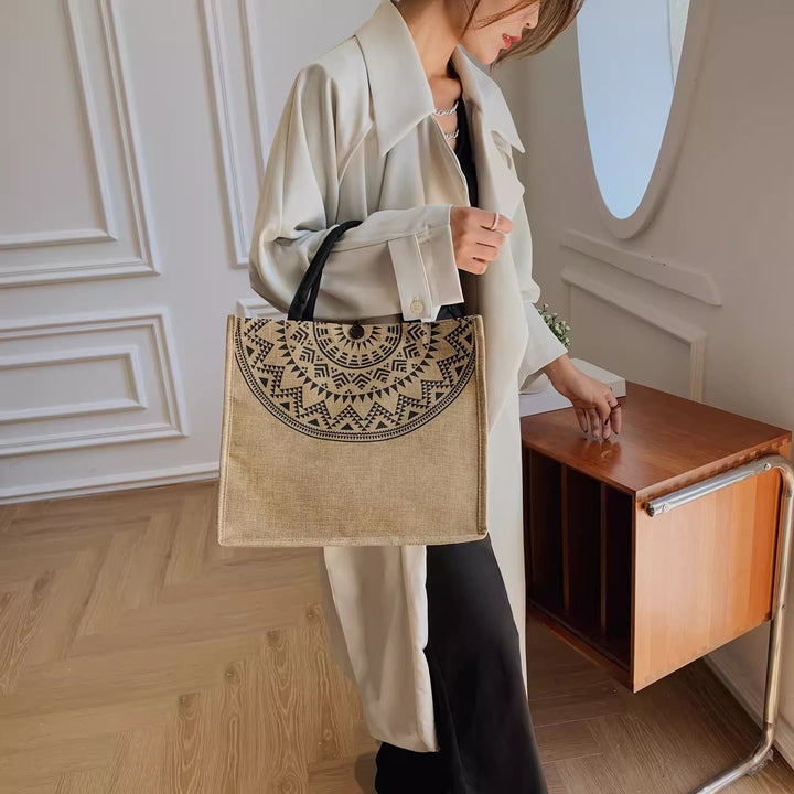 Damen Strandtasche mit Kunstlederdetails und grafischem Muster Nord Taschen