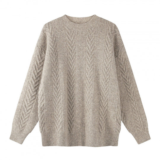 Unisex Oversize Grobstrick-Pullover mit Fischgrätstruktur und Rundhalsausschnitt Nord Taschen