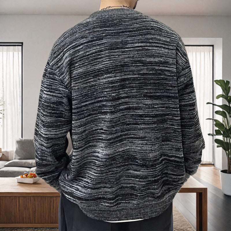 Herren Lockerer Melierter Oversize-Strickcardigan mit Knopfleiste und aufgesetzten Taschen Nord Taschen