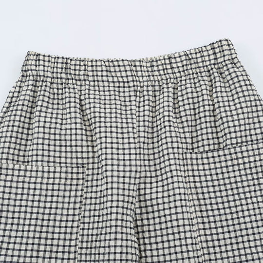 Damen Leichte karierte Seersucker-Hose mit Gummibund, aufgesetzten Taschen und schmal zulaufendem Bein Nord Taschen