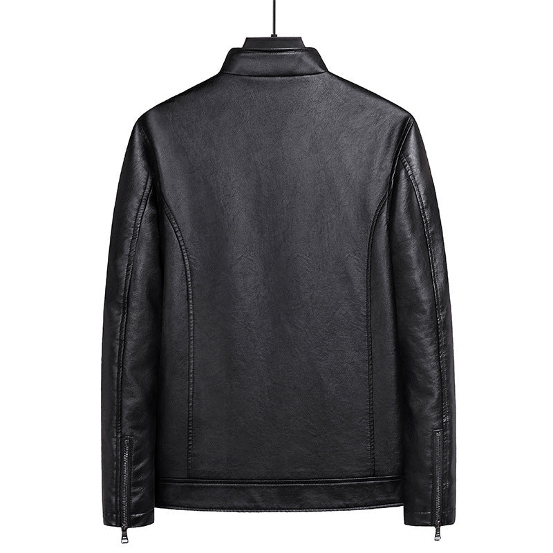 Herren Schlanker Kunstleder‑Blouson im Urban‑Moto‑Minimalstil mit Stehkragen und verdecktem Reißverschluss Nord Taschen