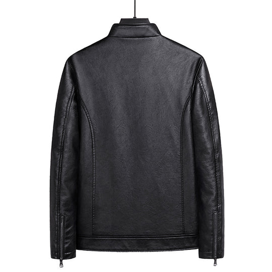 Herren Schlanker Kunstleder‑Blouson im Urban‑Moto‑Minimalstil mit Stehkragen und verdecktem Reißverschluss Nord Taschen