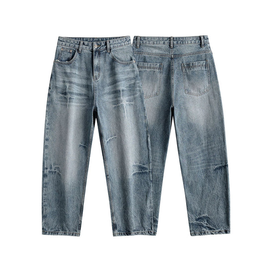 Damen Relaxed Straight taillenhohe Denim-Jeans mit Used‑Effekt und weitem Bein Nord Taschen
