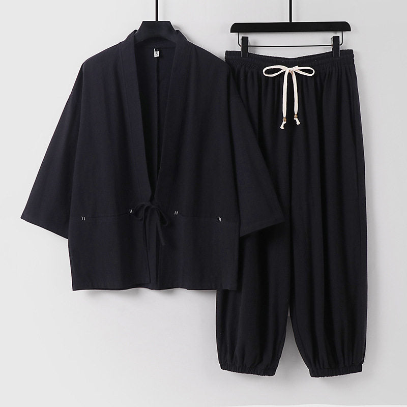 Unisex Lockeres Kimono-Loungewear-Set aus atmungsaktivem Baumwollmix mit Kordelbund und gerafften Knöcheln Nord Taschen