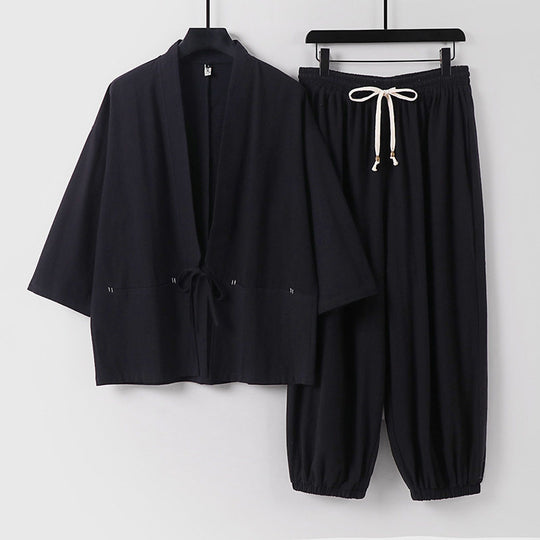 Unisex Lockeres Kimono-Loungewear-Set aus atmungsaktivem Baumwollmix mit Kordelbund und gerafften Knöcheln Nord Taschen