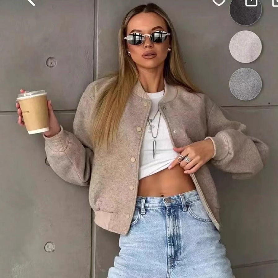 Damen 70+ kurze Wollmix‑Blousonjacke mit Reißverschluss, Hemdkragen und Pattentaschen Nord Taschen