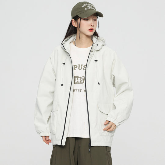 Damen Oversize Windbreaker Jacke mit Kapuze und Cargotaschen Nord Taschen