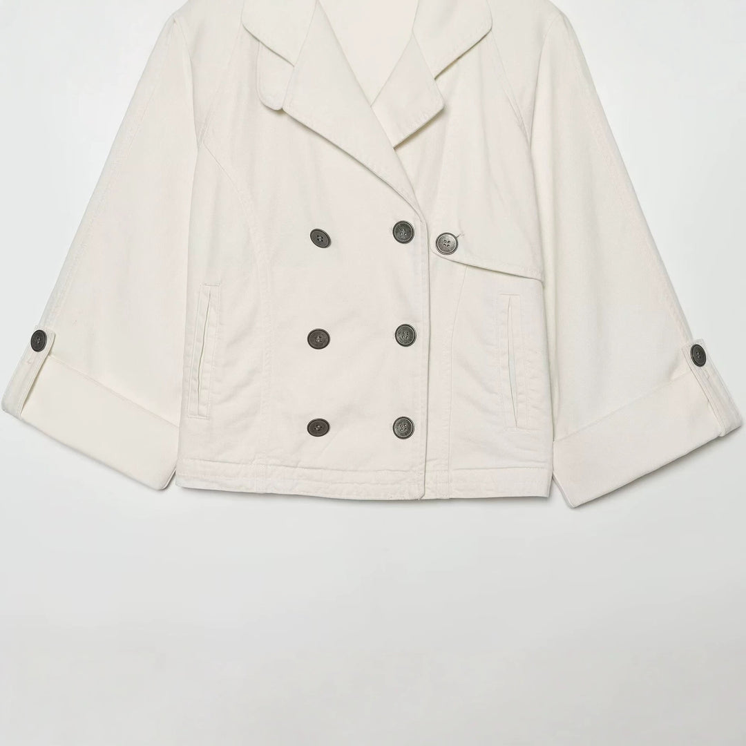 Damen Kurzes Doppelreihiges Trench‑Cape mit weitem Kragen und dreiviertel Ärmeln Nord Taschen