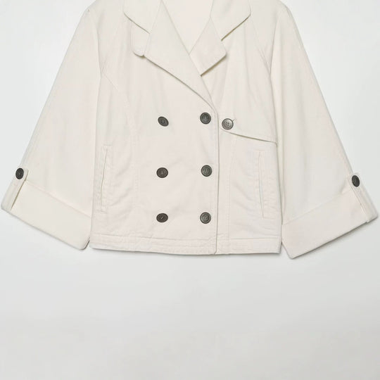 Damen Kurzes Doppelreihiges Trench‑Cape mit weitem Kragen und dreiviertel Ärmeln Nord Taschen