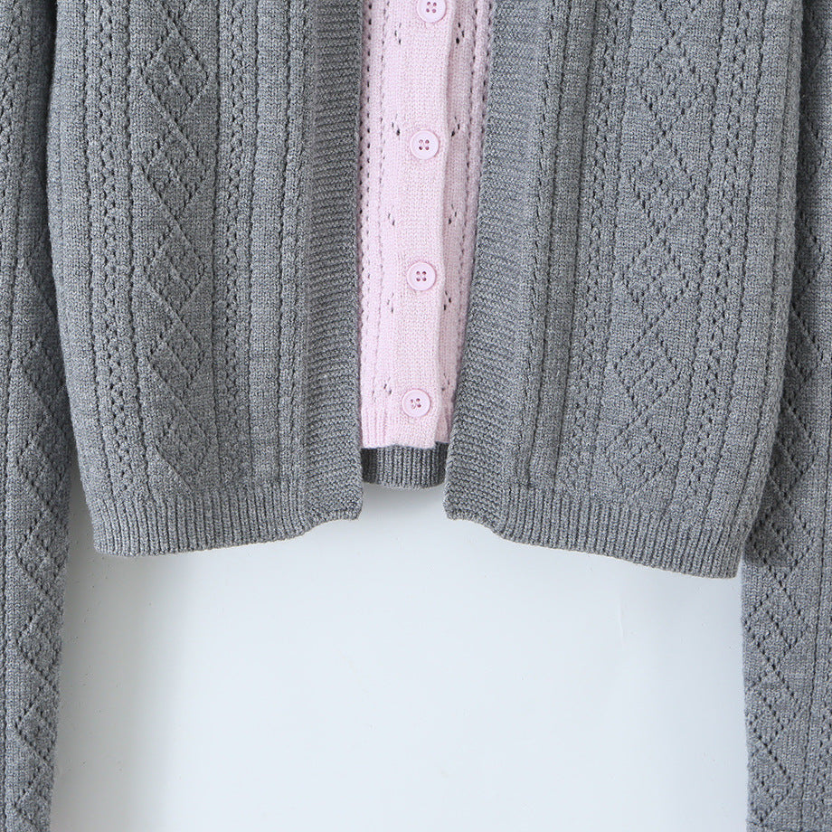 Damen Feinstrick-Zweiteiler Cardigan mit Schleifenkragen und Zierweste Nord Taschen