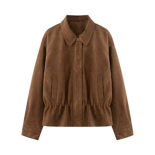Damen Boxy‑Blousonjacke aus Veloursimitat mit taillierendem Tunnelzug und verdeckter Front Nord Taschen
