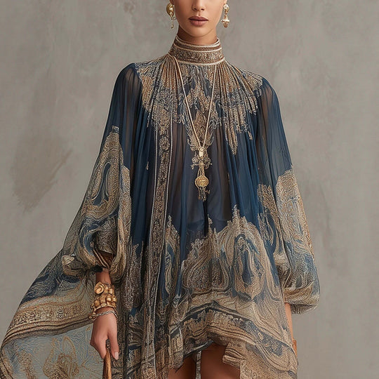 Damen Elegantes Chiffon-Kleid mit kunstvollem Muster Nord Taschen
