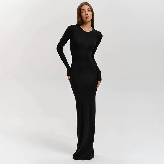 Damen Elegantes Langarm-Maxikleid mit figurformendem Schnitt und hohem Komfort