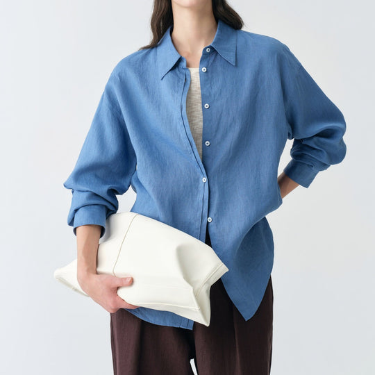 Damen Modische Leinenbluse mit langen Ärmeln Nord Taschen