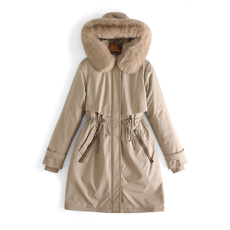 Damen nan taillierter Winterparka mit breitem Kunstfellkragen und Kordelzugtaillierung Nord Taschen