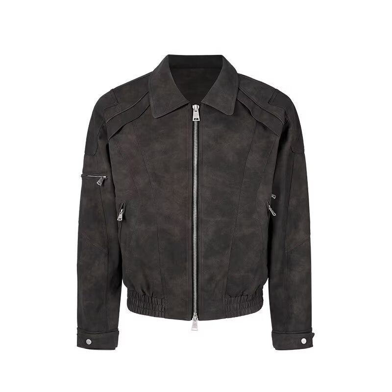 Herren Kurzjacke aus Veloursleder-Optik mit Reißverschluss und elastischem Saum Nord Taschen