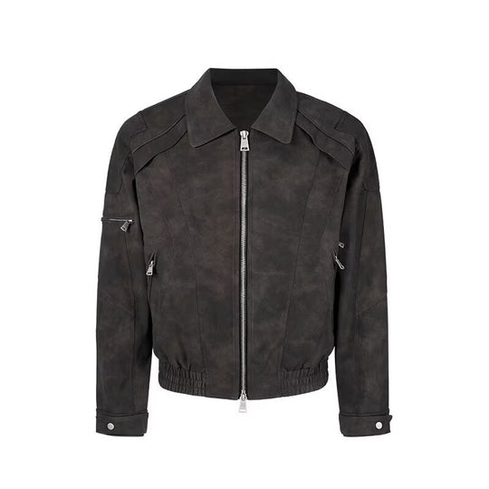 Herren Kurzjacke aus Veloursleder-Optik mit Reißverschluss und elastischem Saum Nord Taschen