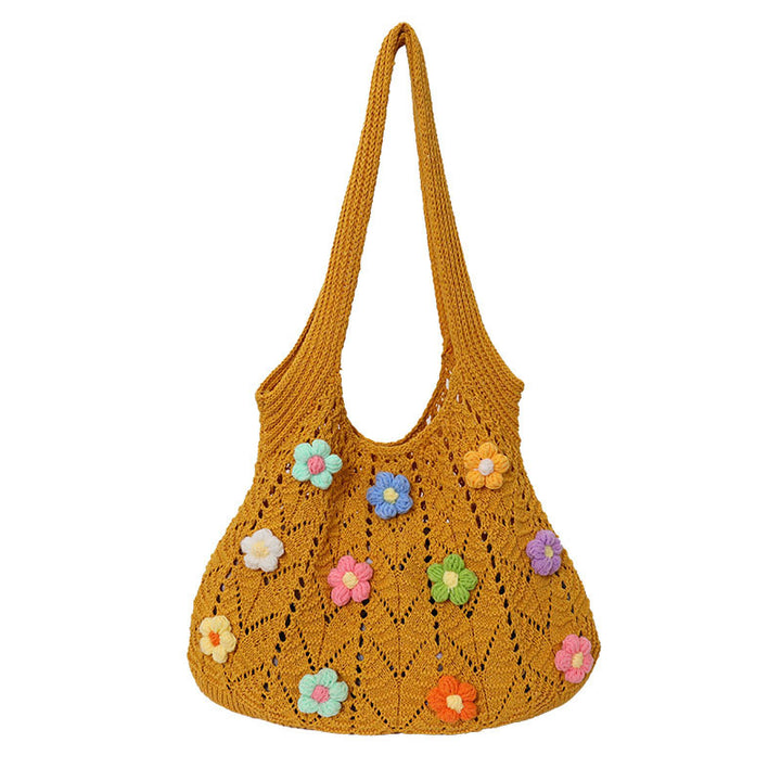 Damen Häkel-Handtasche mit bunten Blumenapplikationen Nord Taschen
