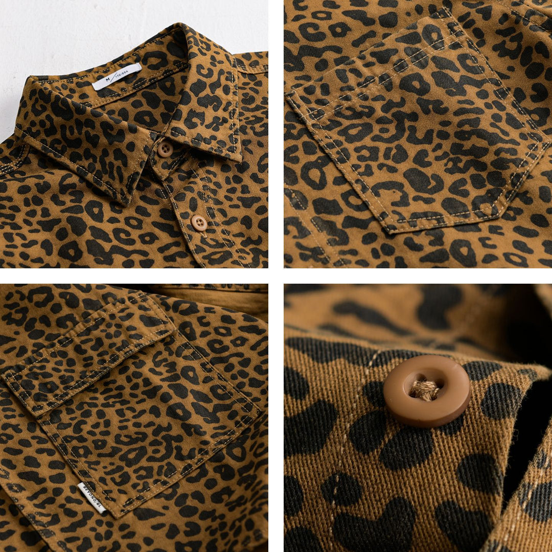 Damen Oversized Hemdjacke im Leo‑Design mit aufgesetzten Taschen Nord Taschen