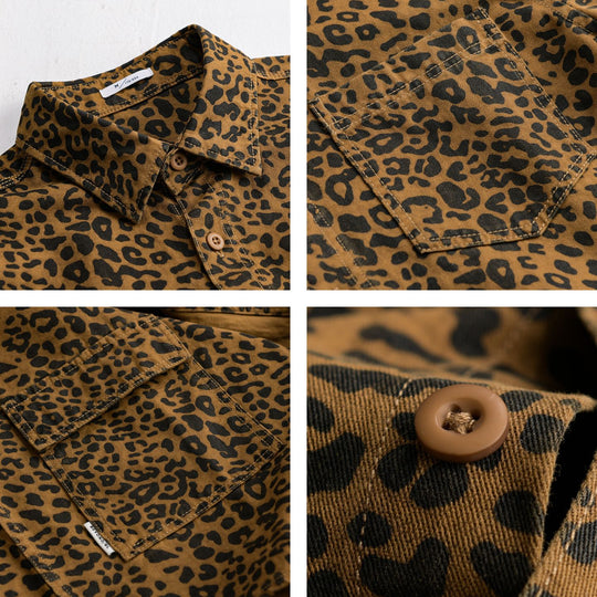 Damen Oversized Hemdjacke im Leo‑Design mit aufgesetzten Taschen Nord Taschen