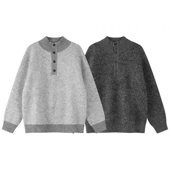 Unisex Boxy-Strickpullover mit Henley-Knopfleiste und hochgezogenem Rippkragen Nord Taschen