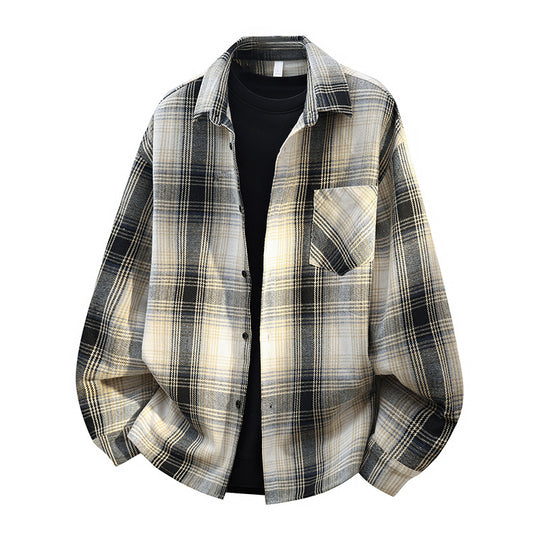 Herren Oversize karierte Flanellhemdjacke mit Brusttasche & abgerundetem Saum Nord Taschen