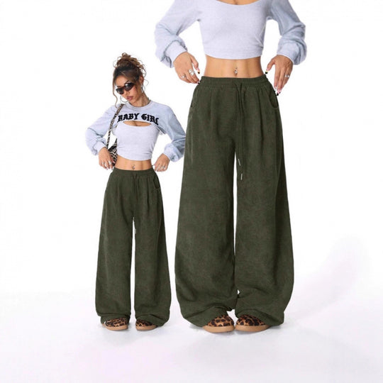 Damen Weite Cordhose mit hohem elastischem Bund und Kordel Nord Taschen