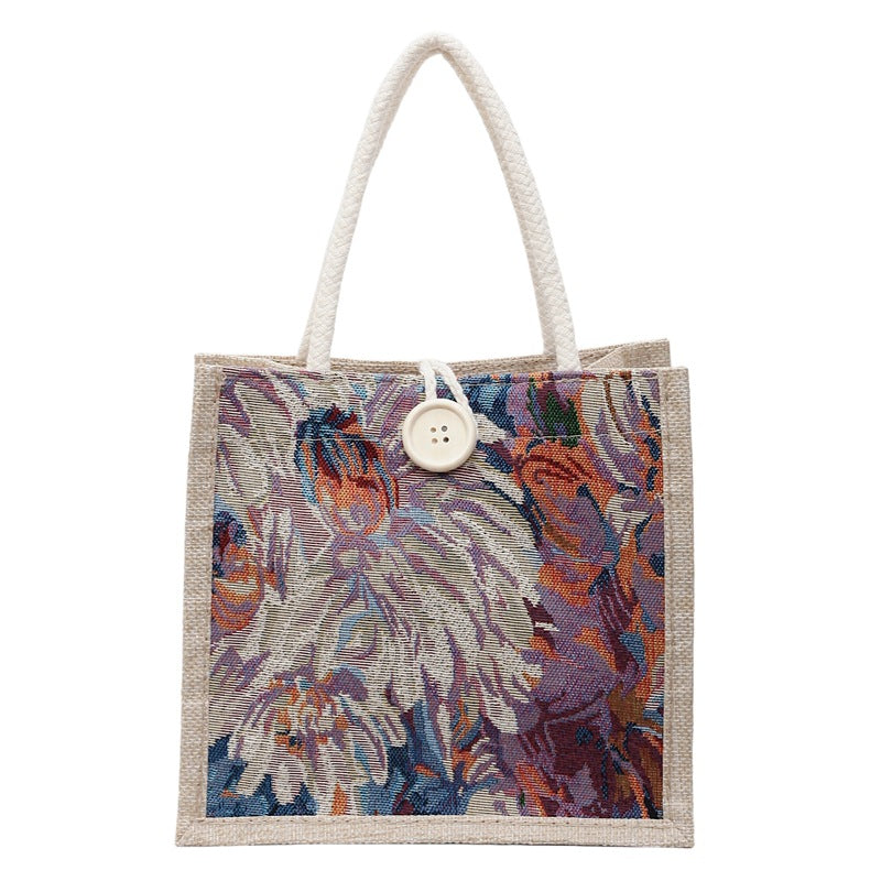 Damen Jute-Tragetasche mit kunstvollem floralem Stickdesign Nord Taschen