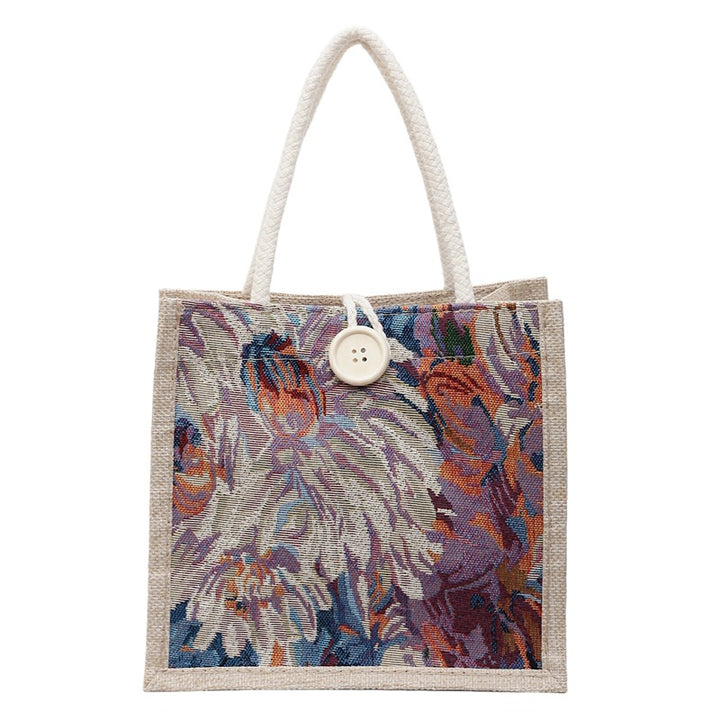 Damen Jute-Tragetasche mit kunstvollem floralem Stickdesign Nord Taschen