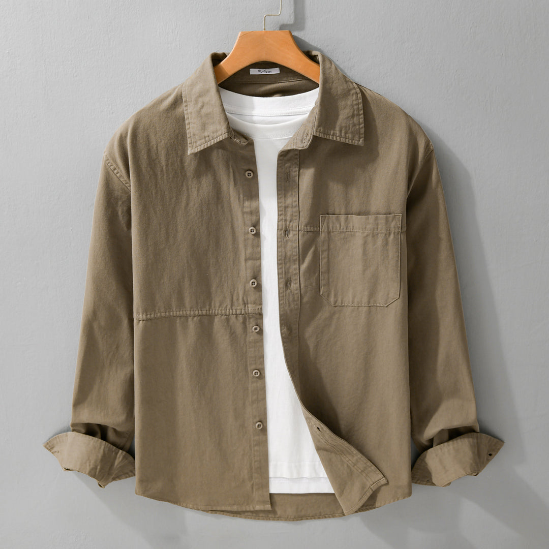 Herren Leichtes Hemdjacken-Overshirt aus gewaschenem Baumwoll-Twill mit Brusttasche Nord Taschen