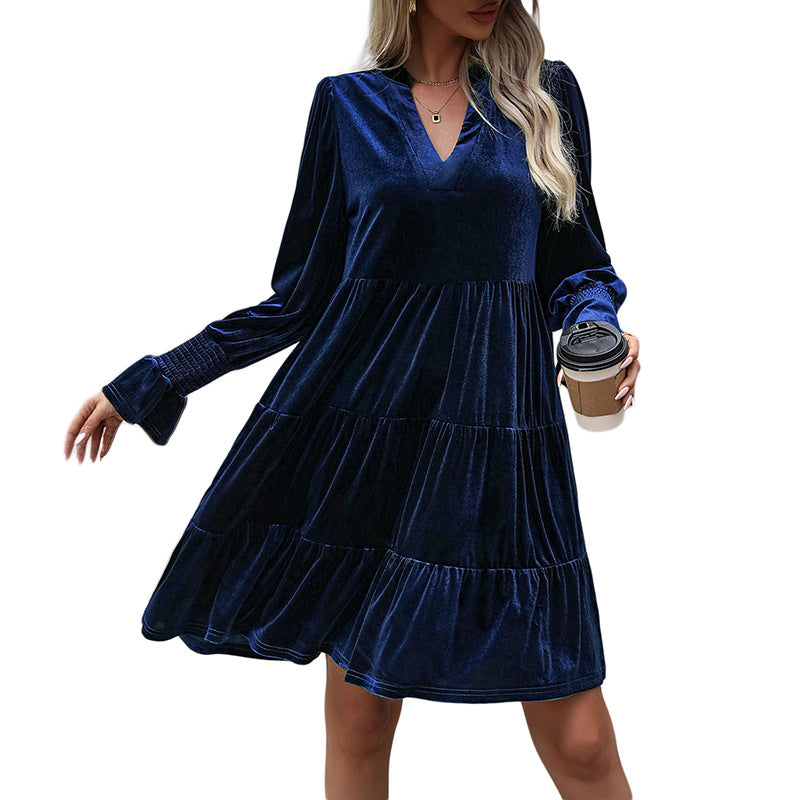 Damen Elegantes Velours-Kleid Nord Taschen