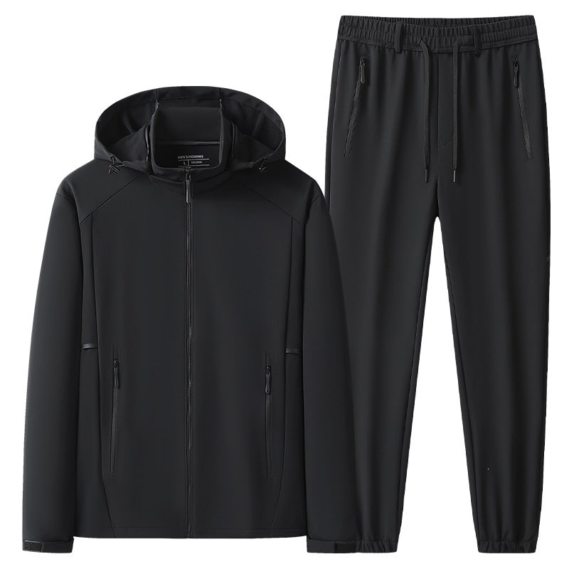 Herren Wetterfester Softshell-Trainingsanzug mit Kapuzen‑Zipjacke, Reißverschluss‑Taschen & konischer Jogginghose Nord Taschen