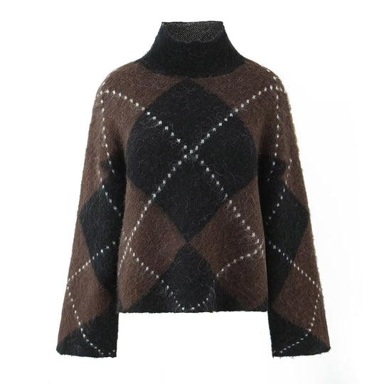 Damen Grobgestrickter Rollkragenpullover mit Argyle‑Muster Nord Taschen